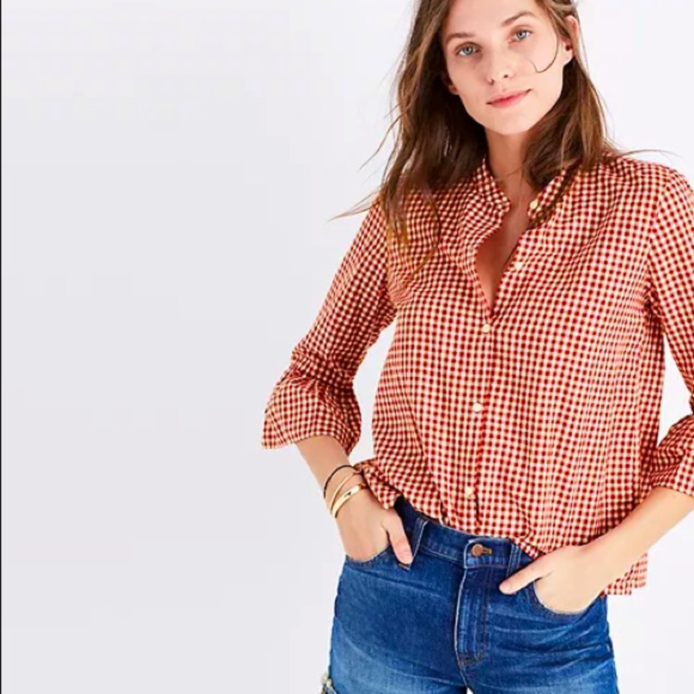 Madewell Red Gingham Bell Sleeve Top S
